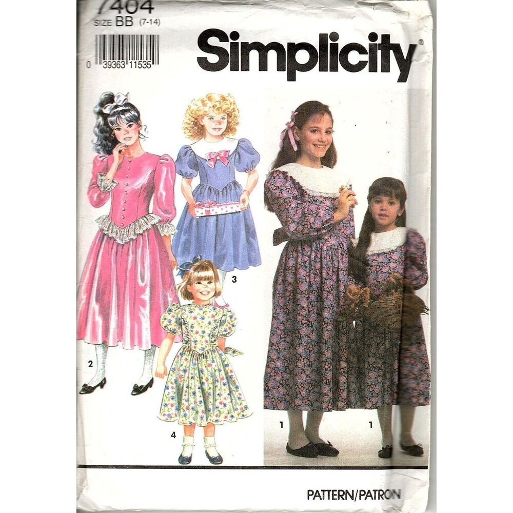 Simplicity 7404 Girls Dresses 7 to 14 Vintage 1991 Uncut Sewing Pattern
